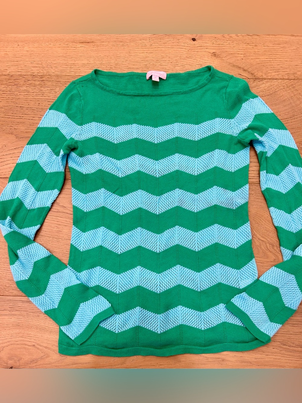Lilly Pulitzer Green and Light Blue Chevron Knit Sweater